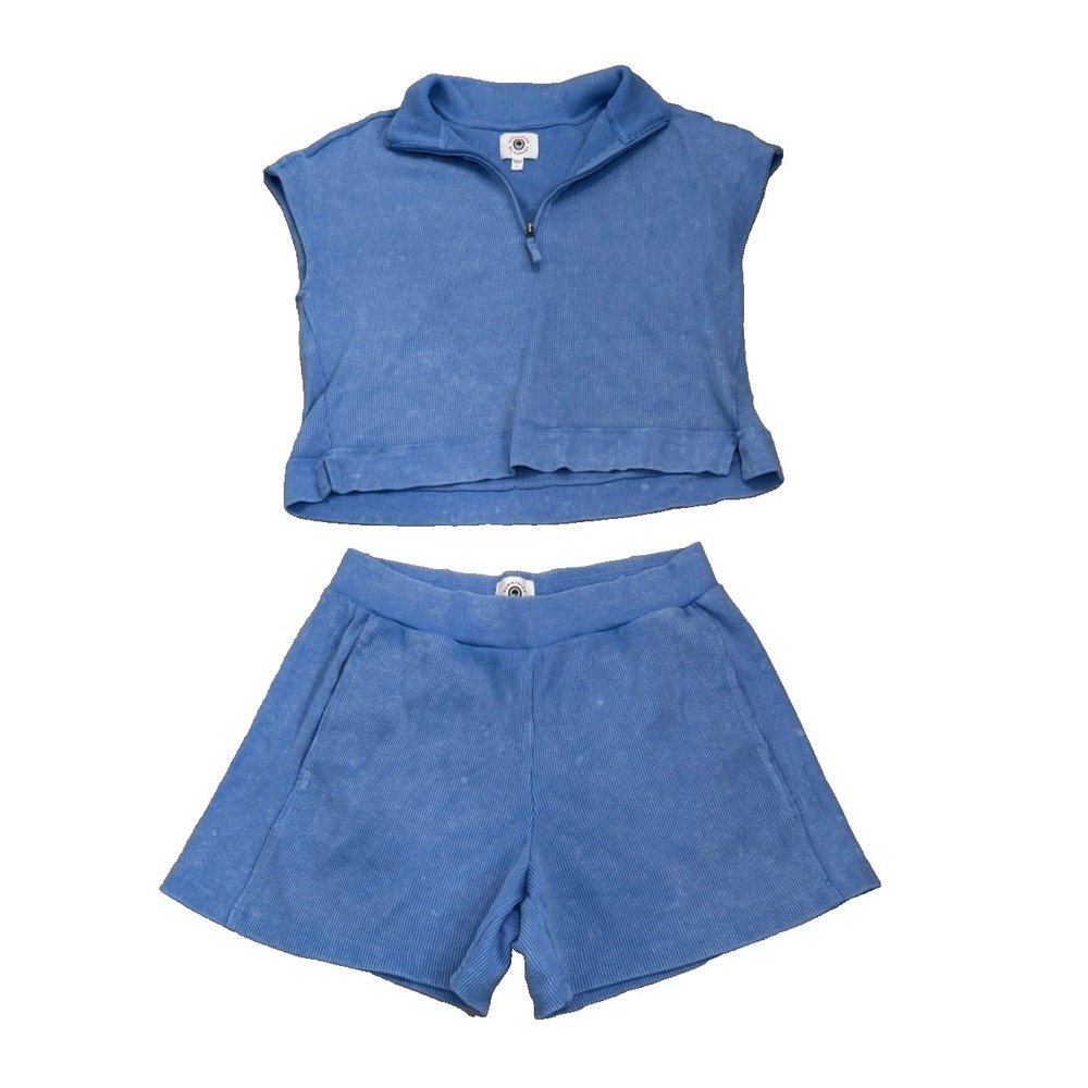 Sunnyside by Sundry Women's  2 piece Shorts/Cropped Top Outfit; Blue; Size Large